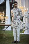 Shop_Varun Bahl_Off White Floral Print Kurta And Pants_at_Aza_Fashions