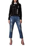 Buy_Shahin Mannan_Black Embellished Shirt Collar Sweatshirt  _at_Aza_Fashions