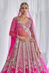 Shop_Dolly J_Fuchsia Raw Silk Embroidered Floral Pattern Broad Cynthia Bridal Lehenga Set _at_Aza_Fashions