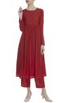 Buy_Sagaa by Vanita_Red Silk Dori Embroidered Round Neckline Kurta Set  _at_Aza_Fashions