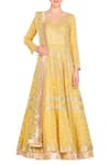 Buy_Devnaagri_Yellow Georgette Embroidered Floral Collared Anarkali Kurta Set _at_Aza_Fashions