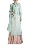 Buy_Joy Mitra_Blue Chanderi Silk Embroidered Lehenga With Kurta _at_Aza_Fashions