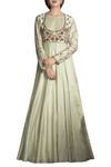 Buy_Joy Mitra_Green Round Chanderi Silk Anarkali  _at_Aza_Fashions