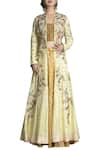 Buy_Joy Mitra_Yellow Chanderi Silk Embroidered Jacket Lehenga Set _at_Aza_Fashions