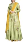 Buy_Joy Mitra_Yellow Chanderi Silk Embroidered Anarkali And Lehenga Set _at_Aza_Fashions