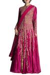 Buy_Joy Mitra_Pink Chanderi Silk Embroidered Anarkali Lehenga Set _at_Aza_Fashions