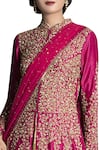 Shop_Joy Mitra_Pink Chanderi Silk Embroidered Anarkali Lehenga Set _at_Aza_Fashions