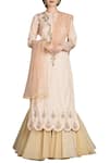 Buy_Joy Mitra_Peach Embroidery Sequin Round Gold Kurta Lehenga Set _at_Aza_Fashions