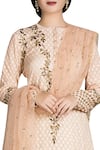 Shop_Joy Mitra_Peach Embroidery Sequin Round Gold Kurta Lehenga Set _at_Aza_Fashions