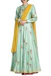 Buy_Joy Mitra_Green Embroidery Sequin Round Kurta Lehenga Set _at_Aza_Fashions