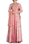 Buy_Joy Mitra_Pink Embroidery Bead Round Floral Kurta Lehenga Set _at_Aza_Fashions