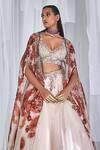 Dolly J_Ivory Organza Feathers, Embroidery Plunge Pixie Lehenga Set With Printed Cape _Online_at_Aza_Fashions