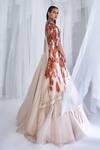 Shop_Dolly J_Ivory Organza Feathers, Embroidery Plunge Pixie Lehenga Set With Printed Cape _Online_at_Aza_Fashions