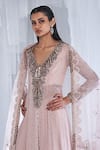 Dolly J_Ivory Chiffon, Organza Sequins, Embroidery, Beads Daisy Dew Jacket Sharara Set _Online_at_Aza_Fashions