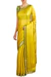 Buy_Latha Puttanna_Yellow Banarasi Embroidery Sequin Border Saree With Sleeveless Blouse  _at_Aza_Fashions