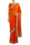 Buy_Latha Puttanna_Orange Georgette Embroidery Thread Round Sequin And Saree With Blouse  _at_Aza_Fashions