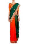 Buy_Latha Puttanna_Green Raw Silk Embroidery Sequins Round Thread And Saree With Blouse  _at_Aza_Fashions