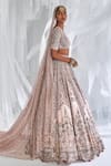 Dolly J_Pink Tulle Embroidered Pearls Alyssa Shimmer Bridal Lehenga Set  _at_Aza_Fashions