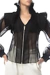 Siddartha Tytler_Black V-shaped Organza Top _Online_at_Aza_Fashions