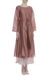 Itara_Brown Embroidery Front Flap Tie Up Tunic With Contrast Pants _Online_at_Aza_Fashions