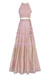 Buy_Vandana Sethi_Pink Embroidered Halter Neck Blouse With Lehenga And Dupatta_Online_at_Aza_Fashions