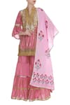 Buy_Kunwarani Ritu_Pink Embroidered Sharara Set With Printed Dupatta  _at_Aza_Fashions