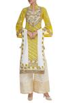 Buy_Kunwaraniritu_White Embroidery Kurta Palazzo Set  _at_Aza_Fashions