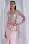 Dolly J_Peach Satin + Lycra Embellished Bonita Draped Skirt Saree With Blouse  _Online_at_Aza_Fashions