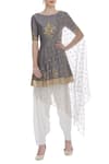 Buy_Ranian_Grey Embroidered Dhoti Pant Set_at_Aza_Fashions