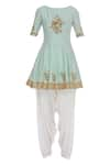 Buy_Ranian_Blue Embroidered Peplum Kurta Set _Online_at_Aza_Fashions