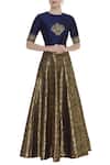 Buy_Ranian_Blue Embroidered Crop Top With Brocade Work Skirt_at_Aza_Fashions