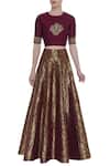 Buy_Ranian_Gold Embroidered Crop Top With Brocade Work Skirt_at_Aza_Fashions