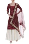 Buy_Ranian_Red Hand Embroidered Long Kurta With Skirt And Dupatta _at_Aza_Fashions