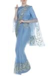 Buy_Ranian_Blue Silk Organza Embroidered Round Hand Saree With Blouse _at_Aza_Fashions