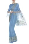 Ranian_Blue Silk Organza Embroidered Round Hand Saree With Blouse _Online_at_Aza_Fashions