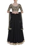 Buy_Ranian_Black Chanderi Silk Sequin Embroidered V-neck Blouse With Lehenga And Dupatta _at_Aza_Fashions