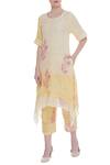 Buy_Shagun Manchanda_Cream Linen Printed Block Round Layered Kurta  _at_Aza_Fashions