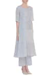 Shagun Manchanda_Grey Cotton Embroidered French Knot Block Printed Long Kurta  _Online_at_Aza_Fashions