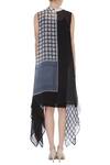 Shop_Vedika M_Black Pepper Silk Checkered Band Collar Printed Asymmetric Dress_at_Aza_Fashions