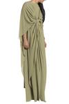 Buy_Stephany_Green Georgette Embroidered Round Front Gather Draped Gown  _at_Aza_Fashions