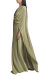 Stephany_Green Georgette Embroidered Round Front Gather Draped Gown  _Online_at_Aza_Fashions