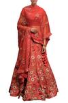 Buy_Garo_Red Silk Embellished Round Blouse Bridal Lehenga Set  _at_Aza_Fashions