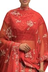 Shop_Garo_Red Silk Embellished Round Blouse Bridal Lehenga Set  _at_Aza_Fashions