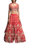 Buy_Garo_Red Silk Embellished Round Embroidered Blouse Bridal Lehenga Set  _at_Aza_Fashions