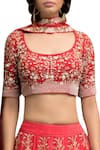 Garo_Red Silk Embellished Round Embroidered Blouse Bridal Lehenga Set  _Online_at_Aza_Fashions