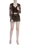 Buy_Kartikeya India_Brown V Neck Embroidered Jacket And Shorts Set  _at_Aza_Fashions