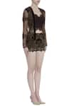 Kartikeya India_Brown V Neck Embroidered Jacket And Shorts Set  _Online_at_Aza_Fashions