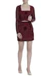 Buy_Kartikeya India_Maroon Embroidery Jacket Open Skirt And Top With  _at_Aza_Fashions