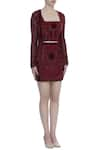 Kartikeya India_Maroon Embroidery Jacket Open Skirt And Top With  _Online_at_Aza_Fashions