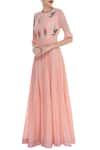 Buy_Desert Shine by Sulochana Jangir_Pink Handloom Linen Embroidered Bead Round Floral Buta Maxi Dress  _at_Aza_Fashions